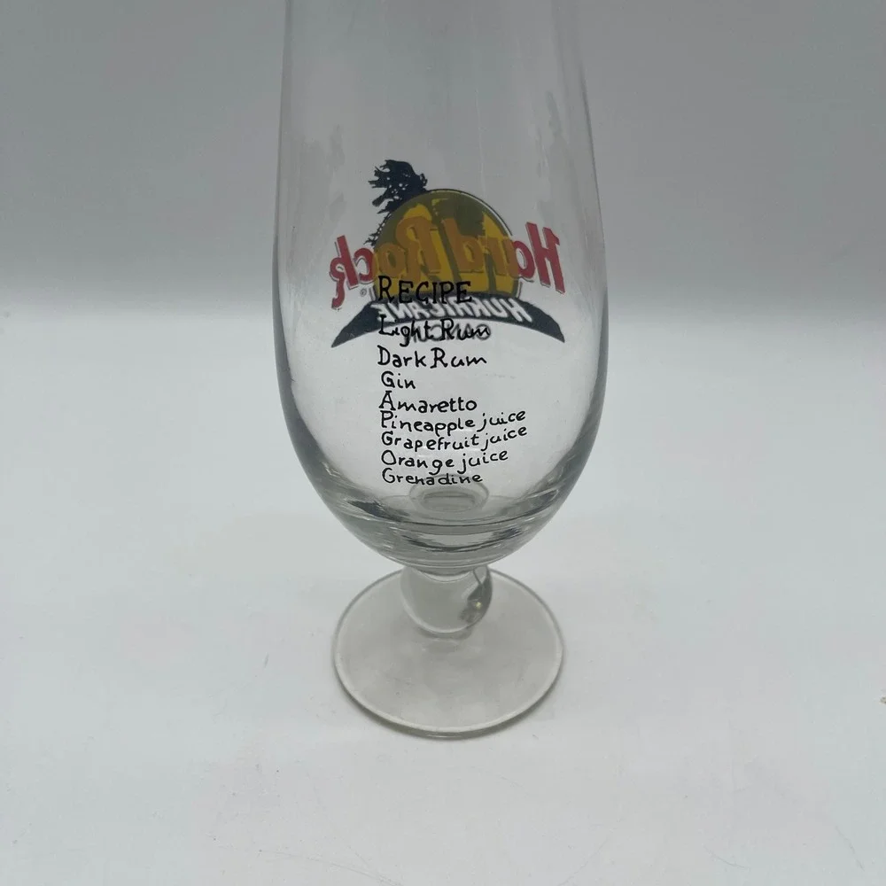 Hard Rock Cafe Cancun Hurricane Glass Souvenir Barware Drink Recipe Logo Clear